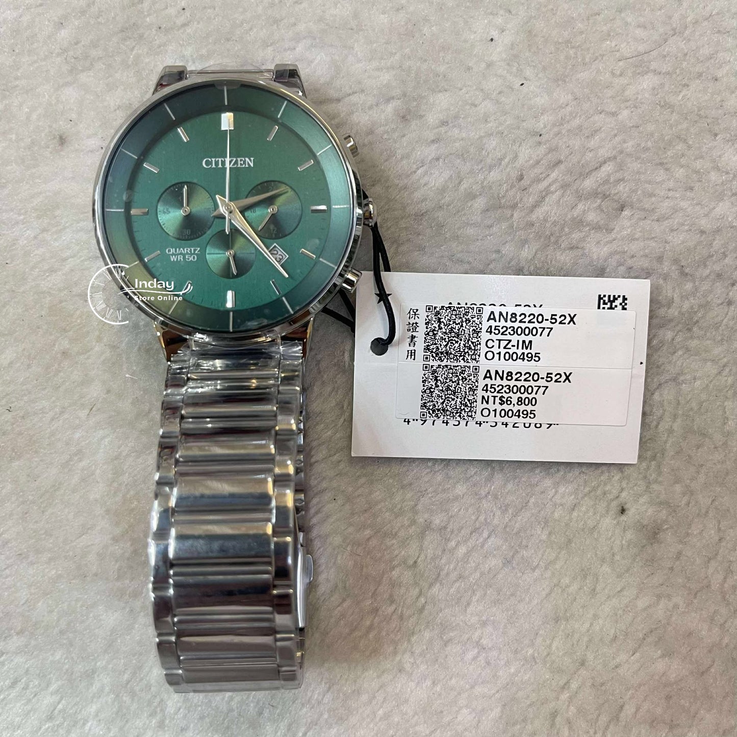 Citizen Chronograph Quartz Movement Men's Watch AN8220-52X Mineral Crystal Stainless Steel Band