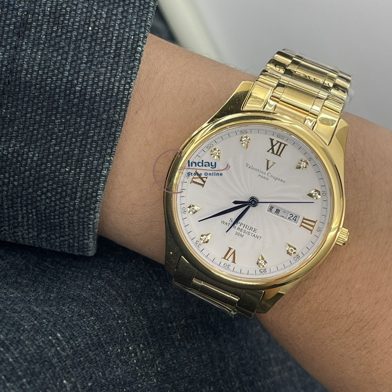 范倫鐵諾 古柏 Coupeau Men's Watch 61607KAM-1 Gold Tone Stainless Steel Band
