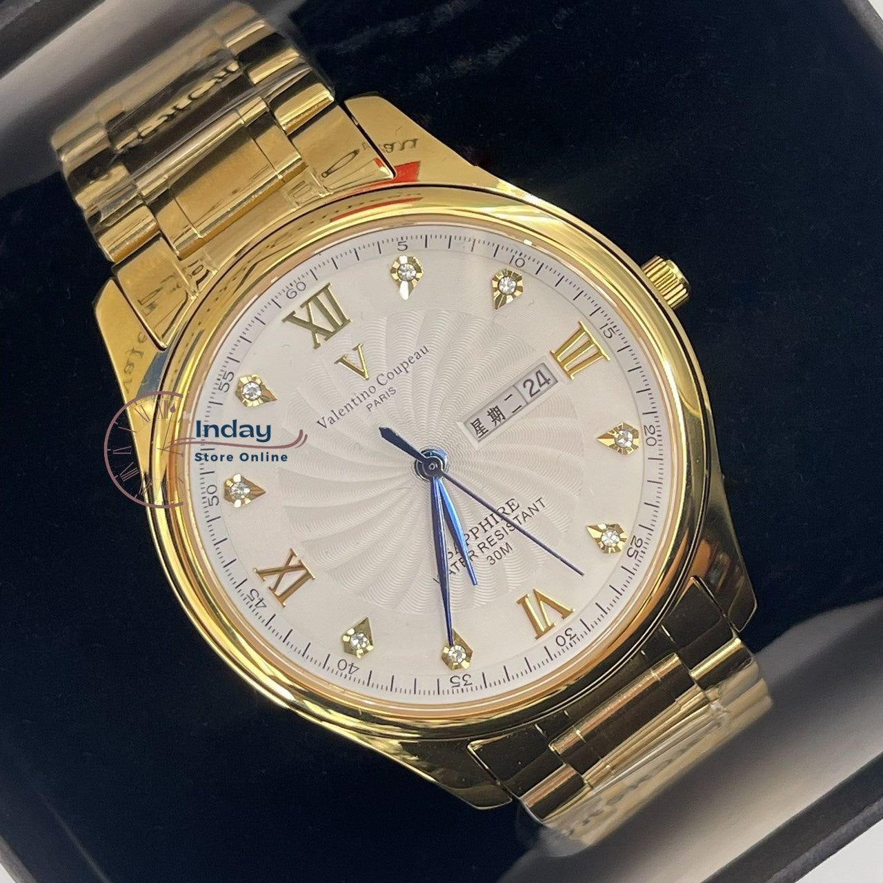 范倫鐵諾 古柏 Coupeau Men's Watch 61607KAM-1 Gold Tone Stainless Steel Band