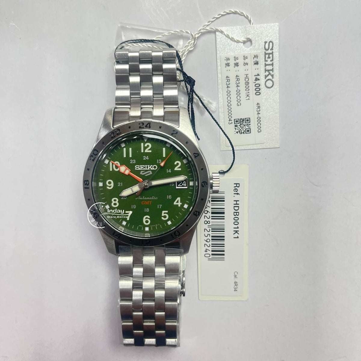Seiko Automatic 5 Sports HDB001K1 Caliber 4R34 24 Jewels Luminous See through Case Back Hardlex Crystal 39.4mm