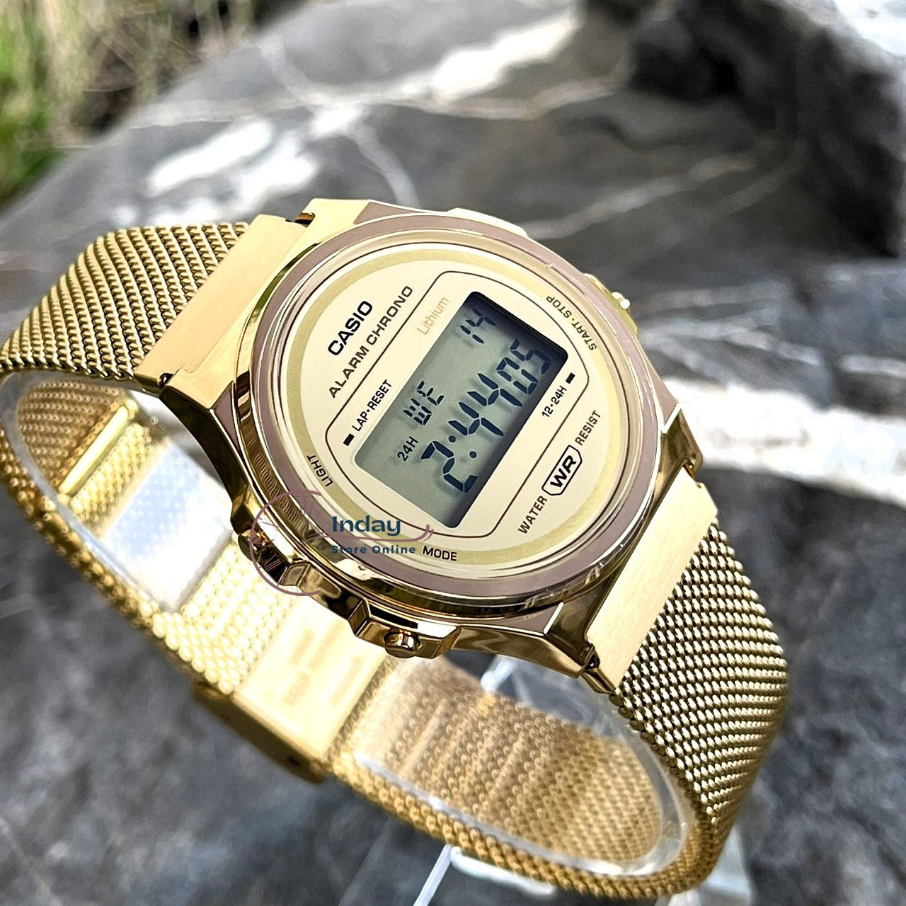 Casio Women's Watch A171WEMG-9A Stainless Steel Mesh Band Adjustable Clasp Battery Life: 7 years