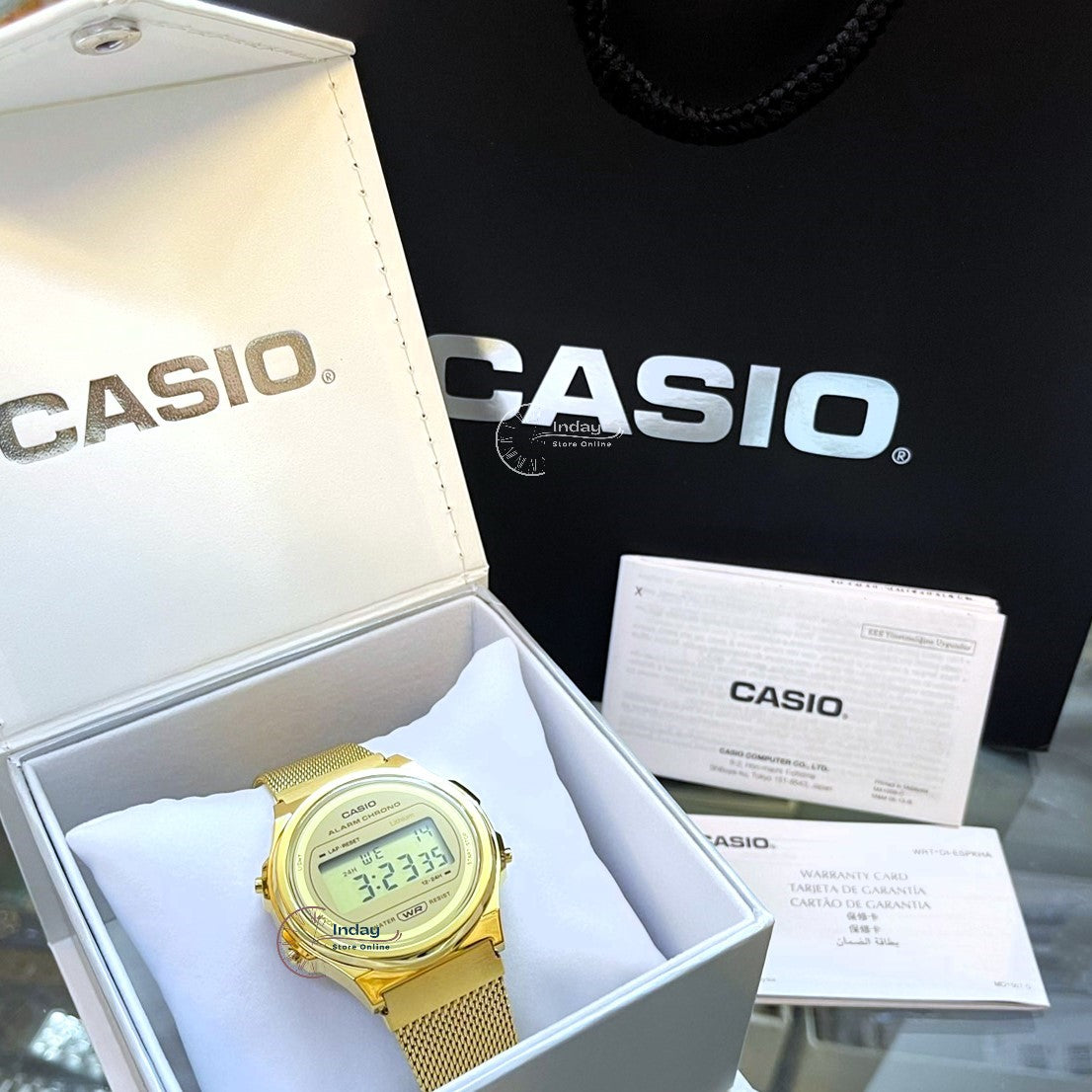 Casio Women's Watch A171WEMG-9A Stainless Steel Mesh Band Adjustable Clasp Battery Life: 7 years