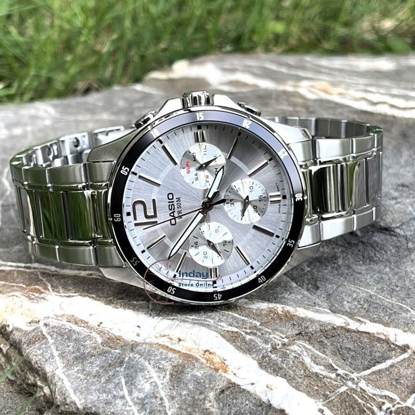 Casio Fashion Men's Watch MTP-1374D-7A Stainless Steel Band Mineral Glass