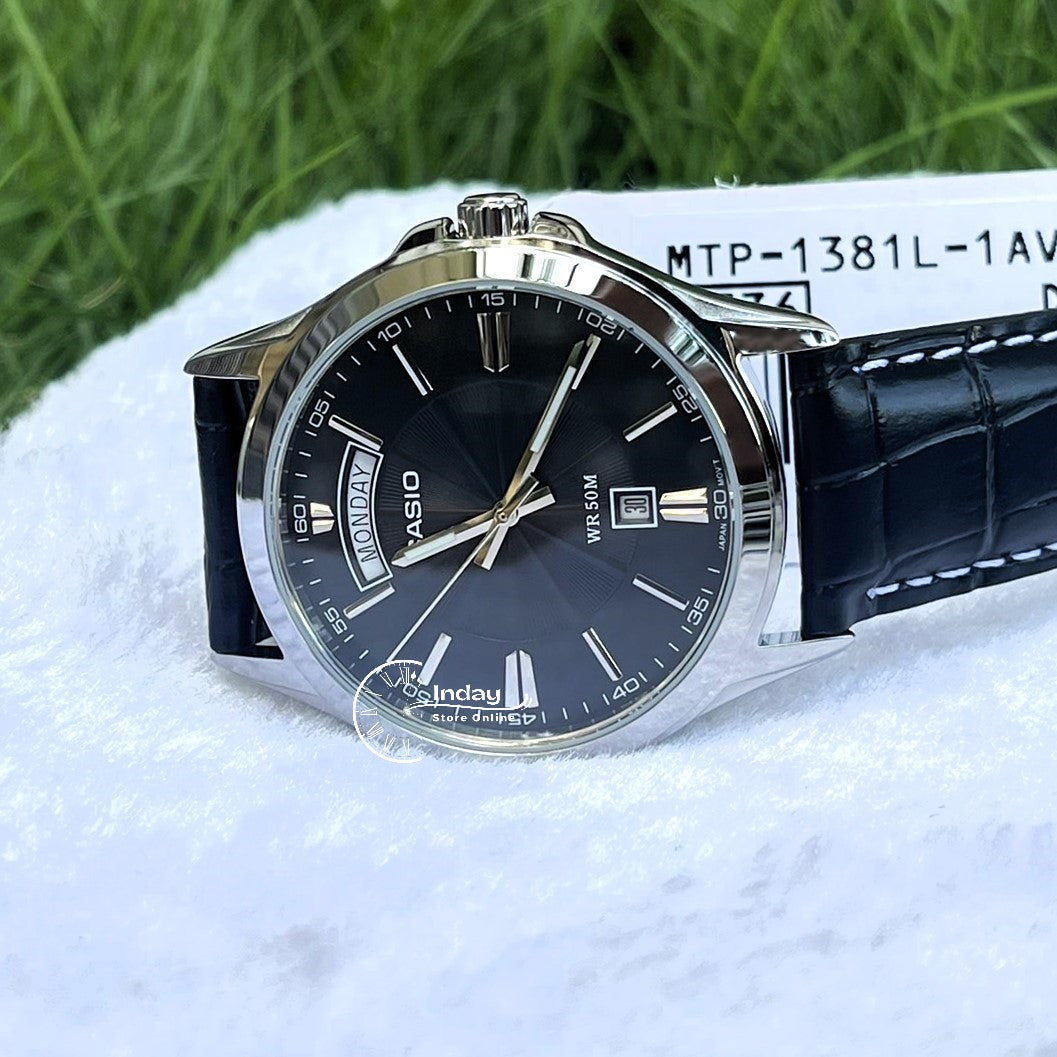 Casio Fashion Men's Watch MTP-1381L-1A Mineral Glass Genuine Leather Band