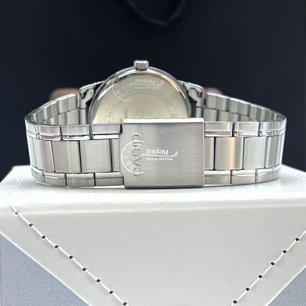 Casio Standard Men's Watch MTP-V002D-2B3 Analog Stainless Steel Band Triple-fold Clasp Mineral Glass