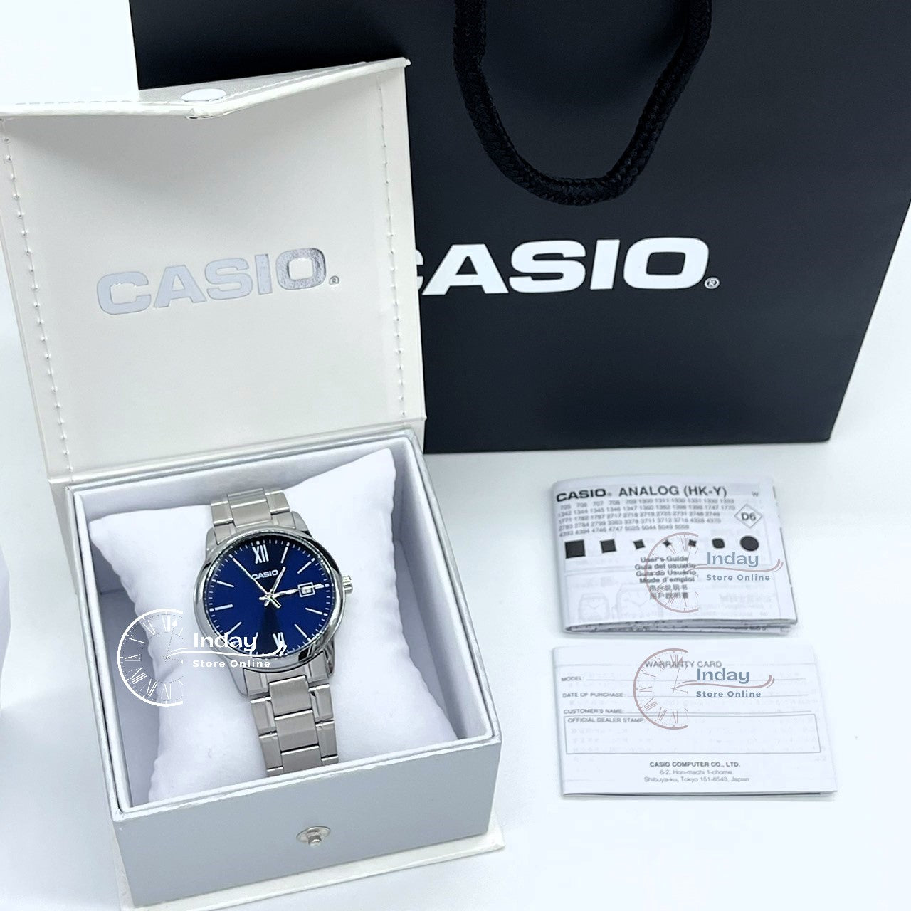 Casio Standard Men's Watch MTP-V002D-2B3 Analog Stainless Steel Band Triple-fold Clasp Mineral Glass