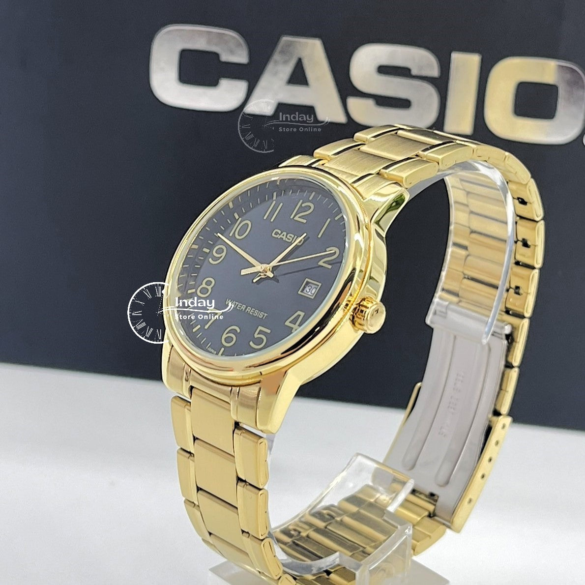 Casio Standard Men's Watch MTP-V002G-1B Analog Stainless Steel Band Triple-fold Clasp Mineral Glass