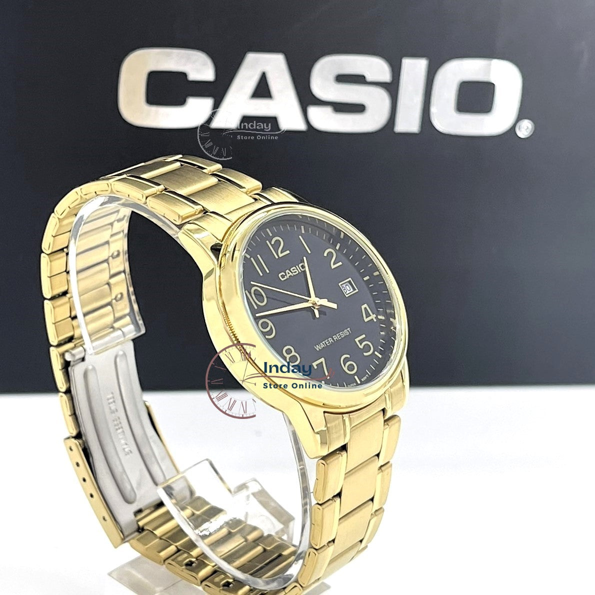 Casio Standard Men's Watch MTP-V002G-1B Analog Stainless Steel Band Triple-fold Clasp Mineral Glass