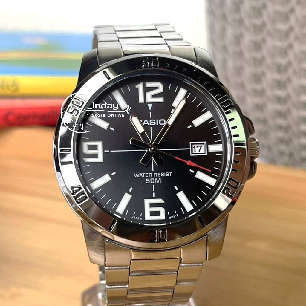 Casio Fashion Men's Watch MTP-VD01D-1B Silver Plated Stainless Steel Mineral Glass