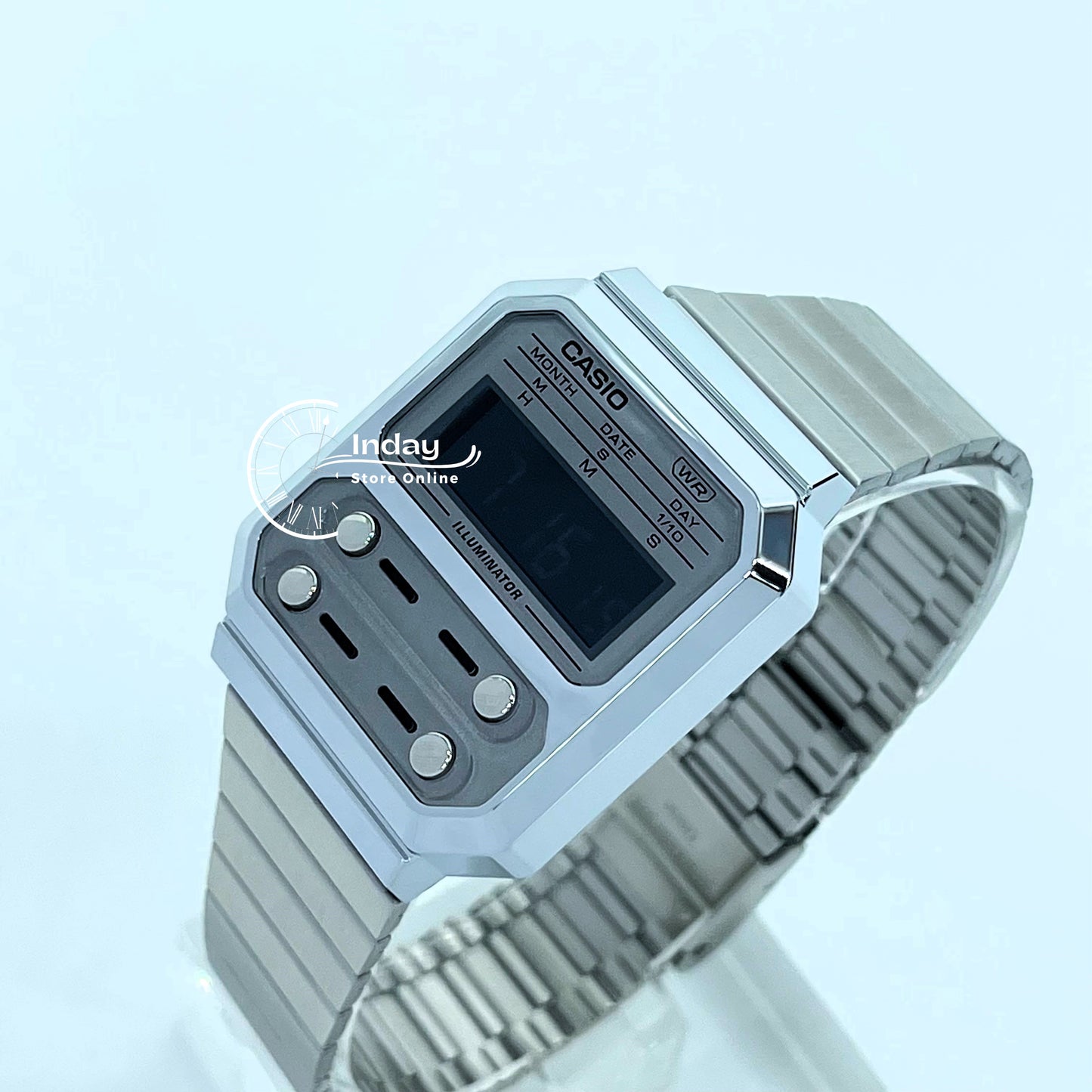 Casio Vintage Women's Watch A100WE-7B Resin Glass Stainless Steel Band Adjustable Clasp