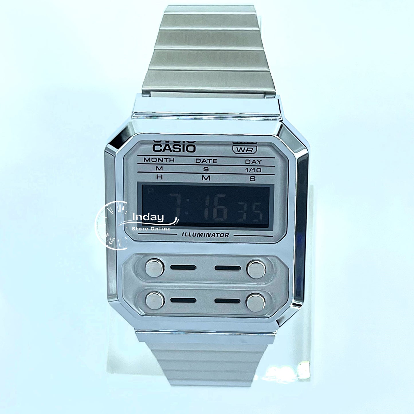 Casio Vintage Women's Watch A100WE-7B Resin Glass Stainless Steel Band Adjustable Clasp