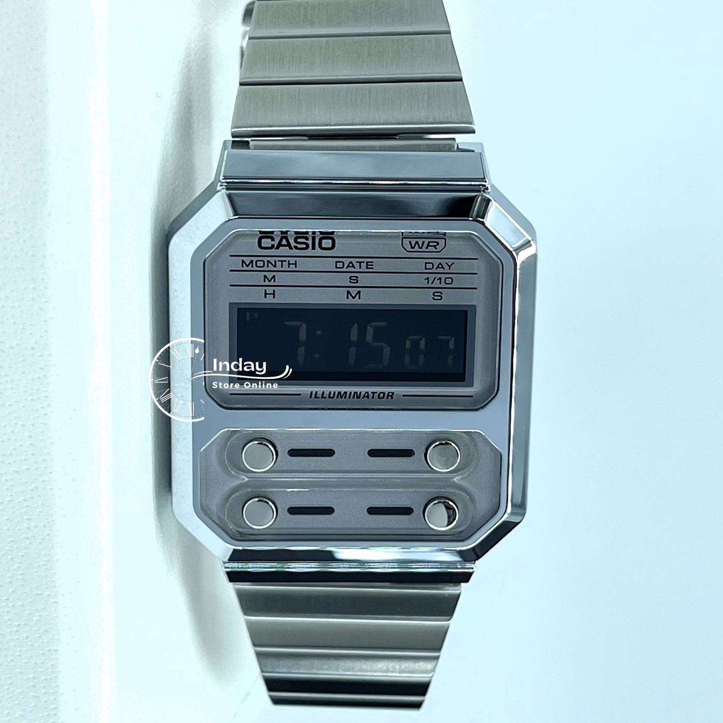 Casio Vintage Women's Watch A100WE-7B Resin Glass Stainless Steel Band Adjustable Clasp