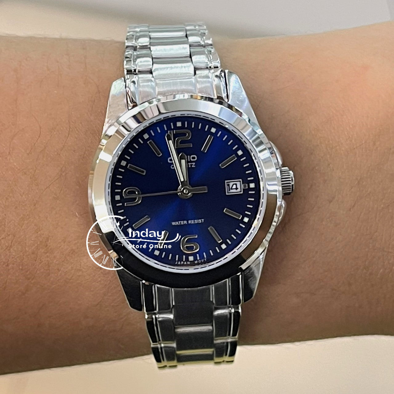 Casio Fashion Women's Watch LTP-1215A-2A Silver/Blue Stainless Steel Band Mineral Glass
