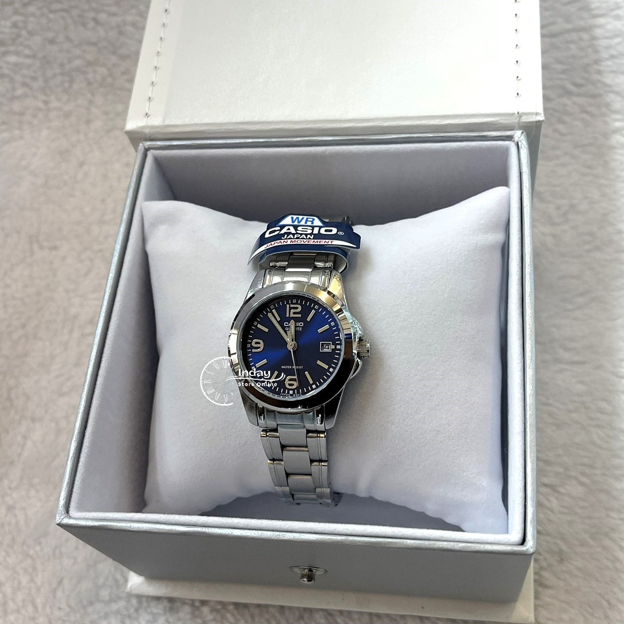 Casio Fashion Women's Watch LTP-1215A-2A Silver/Blue Stainless Steel Band Mineral Glass