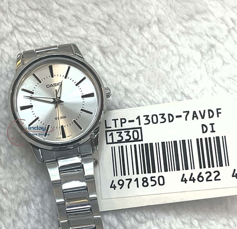 Casio Fashion Women's Watch LTP-1303D-7A Silver Stainless Steel Band Mineral Glass Triple-fold Clasp