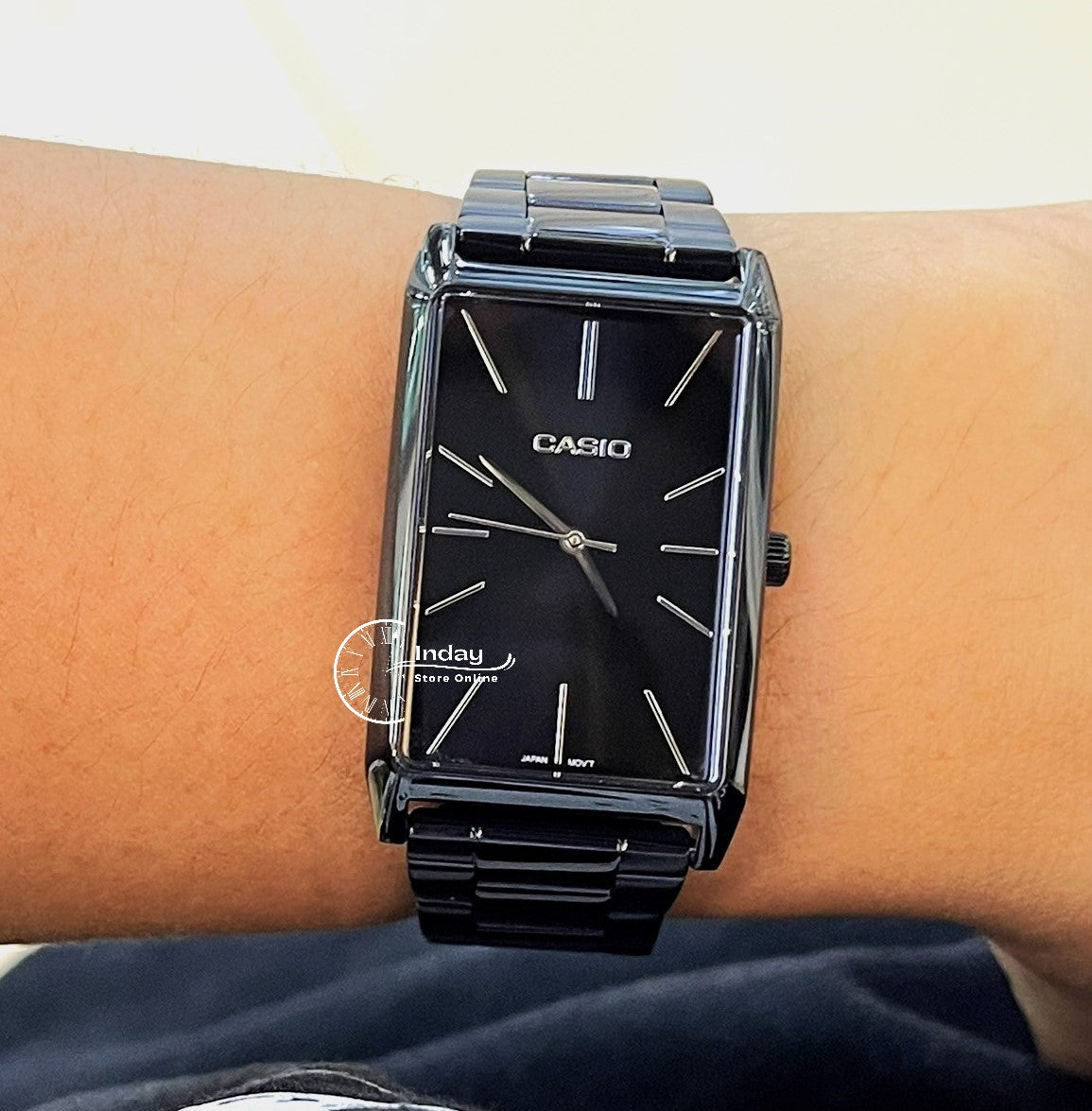Casio Standard Women's Watch LTP-E156B-1A Black Plated Stainless Steel Strap