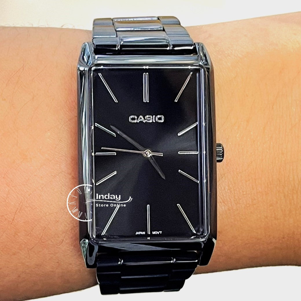 Casio Standard Women's Watch LTP-E156B-1A Black Plated Stainless Steel Strap