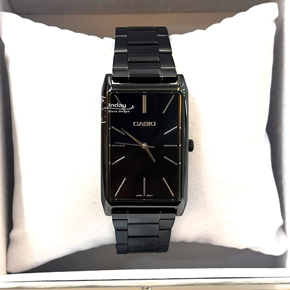 Casio Standard Women's Watch LTP-E156B-1A Black Plated Stainless Steel Strap