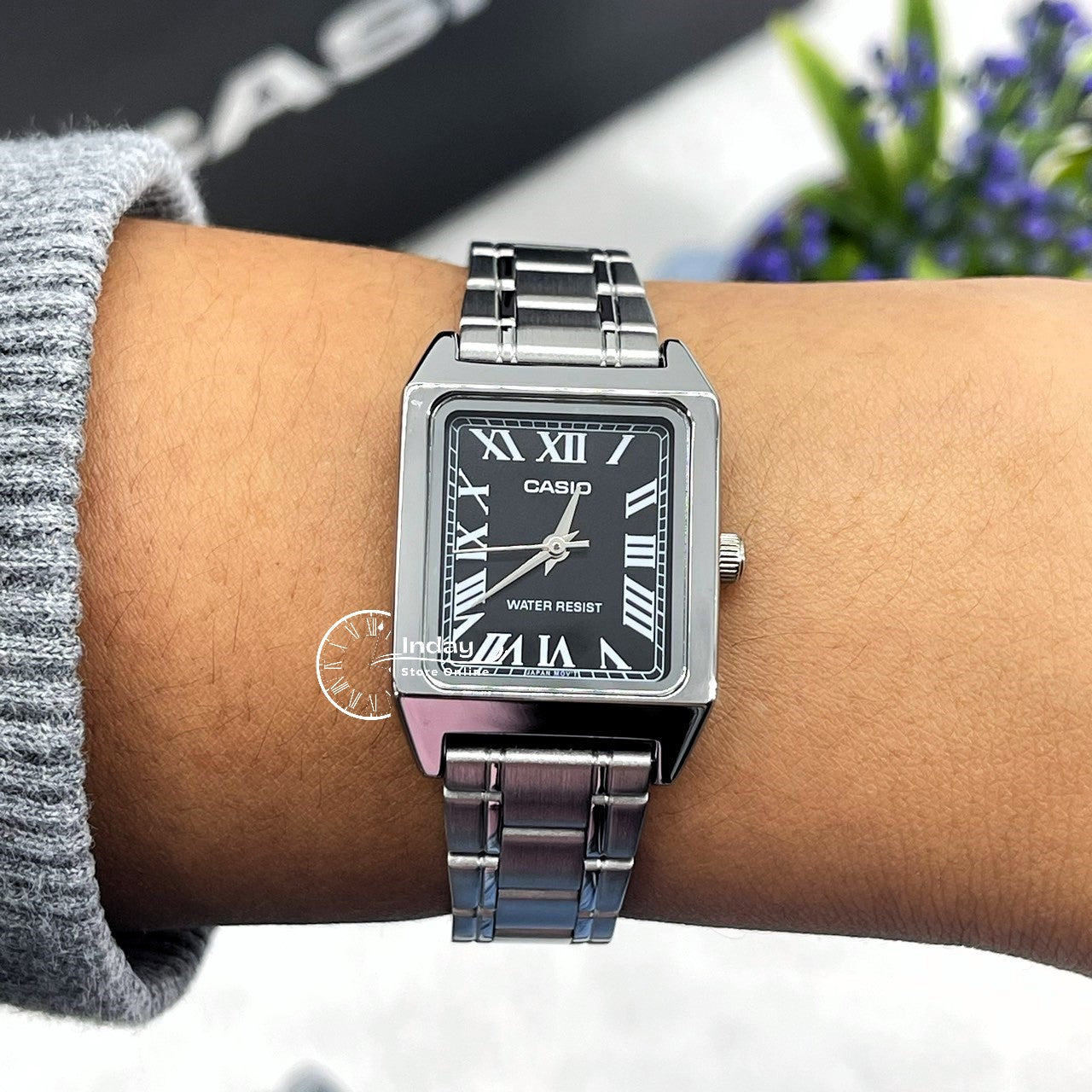 Casio Standard Women's Watch LTP-V007D-1B Square Type Silver Plated Stainless Steel Strap