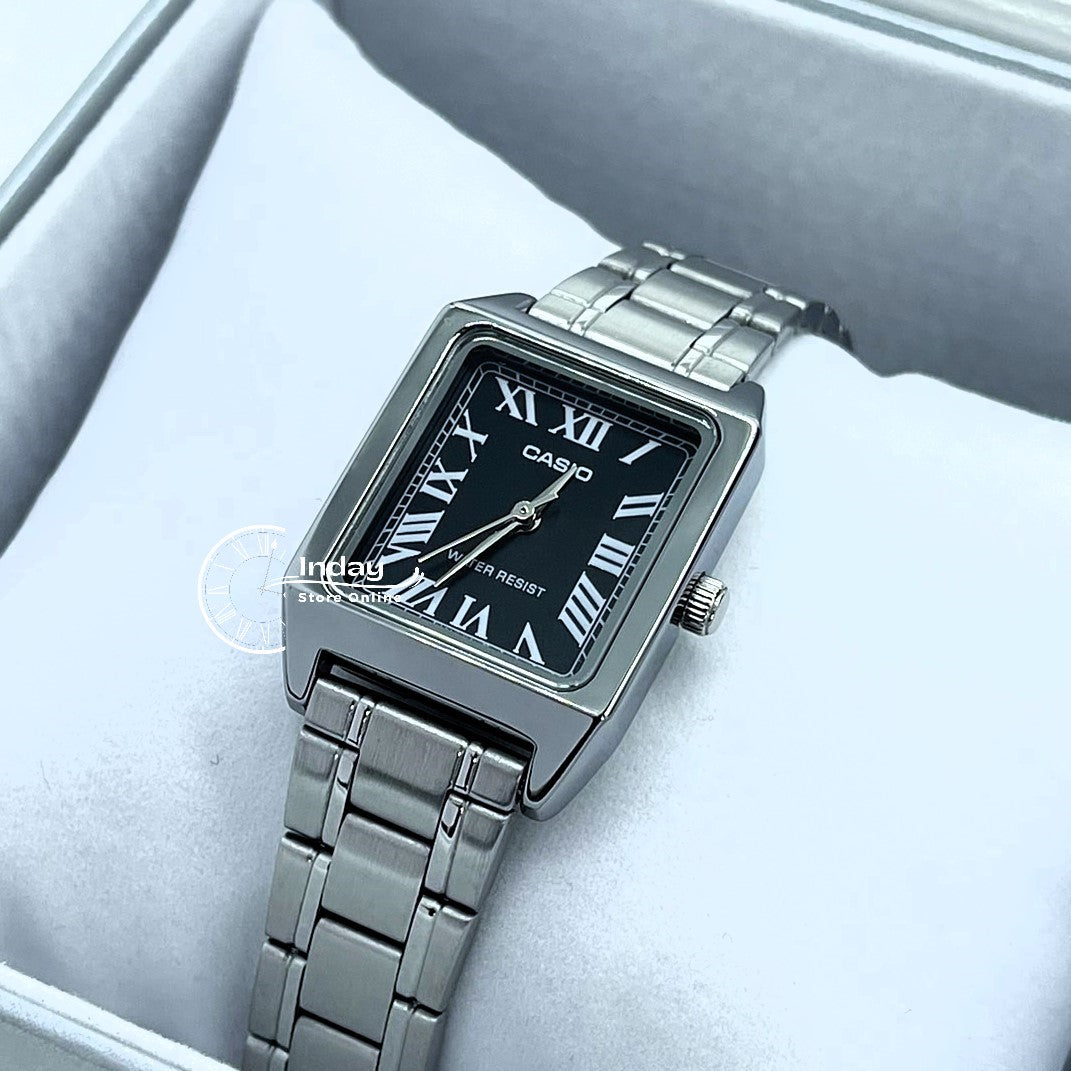 Casio Standard Women's Watch LTP-V007D-1B Square Type Silver Plated Stainless Steel Strap