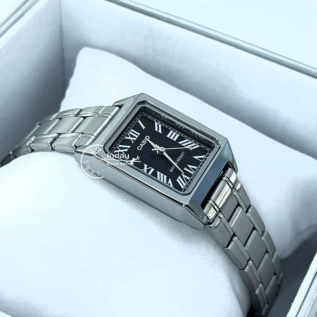 Casio Standard Women's Watch LTP-V007D-1B Square Type Silver Plated Stainless Steel Strap