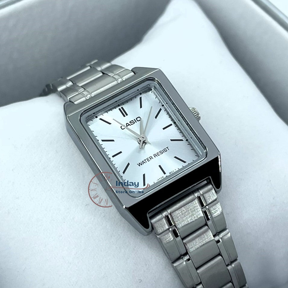 Casio Standard Women's Watch LTP-V007D-2E Square Type Silver Plated Stainless Steel Strap