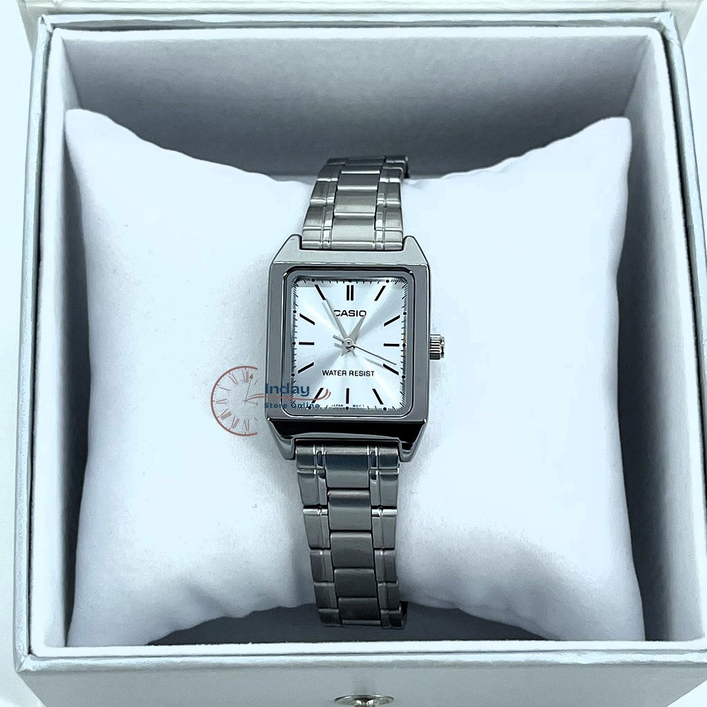 Casio Standard Women's Watch LTP-V007D-2E Square Type Silver Plated Stainless Steel Strap