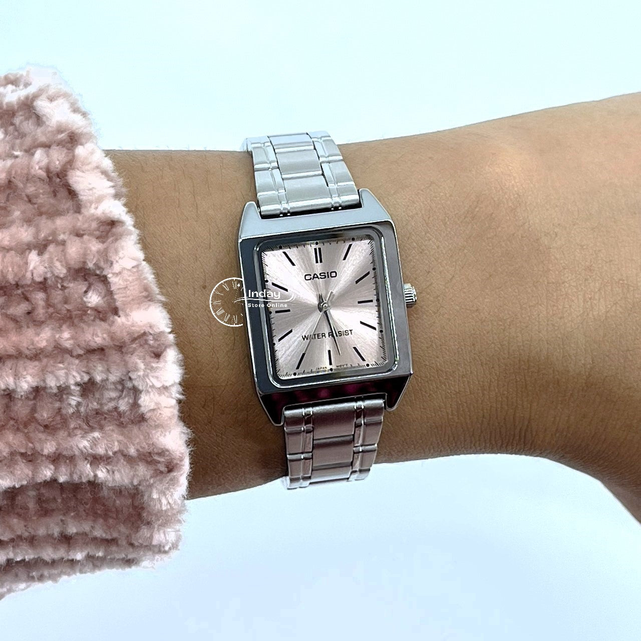 Casio Standard Women's Watch LTP-V007D-4E Square Type Silver Plated Stainless Steel Strap