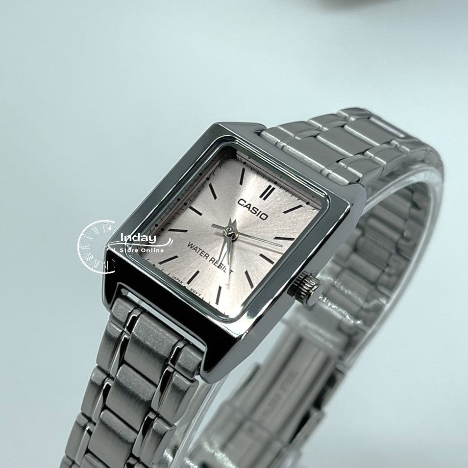 Casio Standard Women's Watch LTP-V007D-4E Square Type Silver Plated Stainless Steel Strap