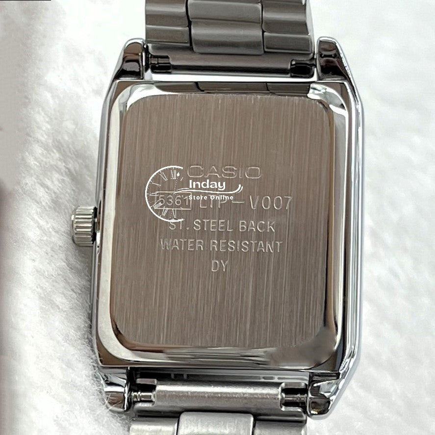 Casio Standard Women's Watch LTP-V007D-4E Square Type Silver Plated Stainless Steel Strap