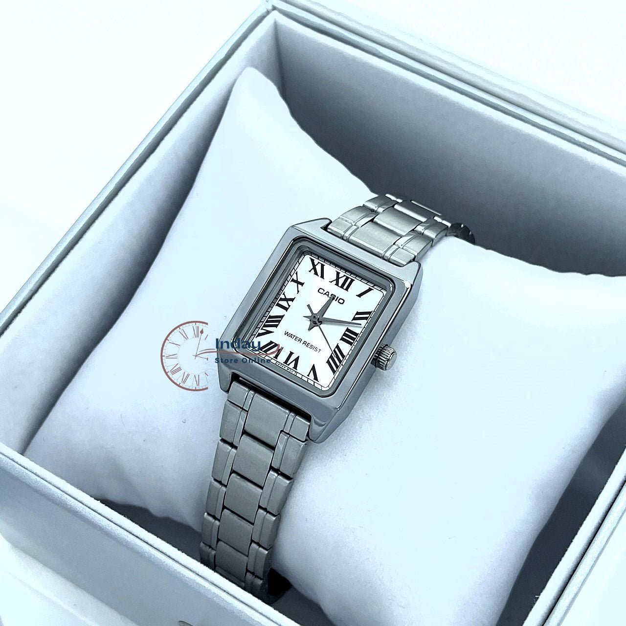 Casio Standard Women's Watch LTP-V007D-7B Square Type Silver Plated Stainless Steel Strap