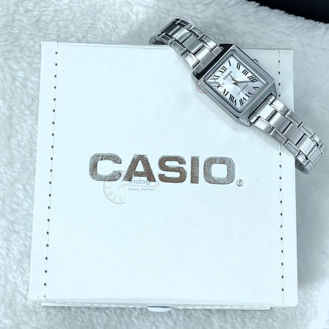 Casio Standard Women's Watch LTP-V007D-7B Square Type Silver Plated Stainless Steel Strap