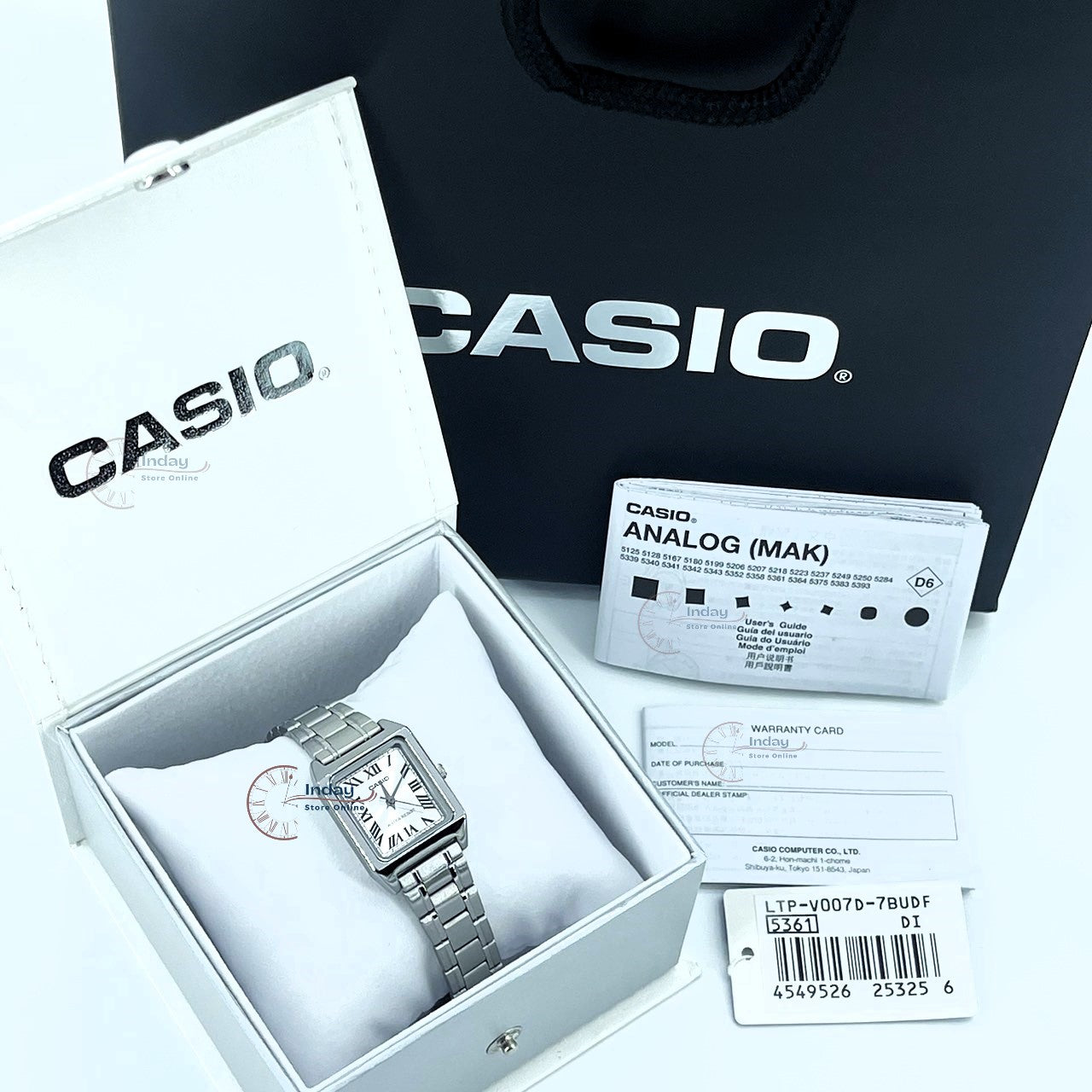Casio Standard Women's Watch LTP-V007D-7B Square Type Silver Plated Stainless Steel Strap