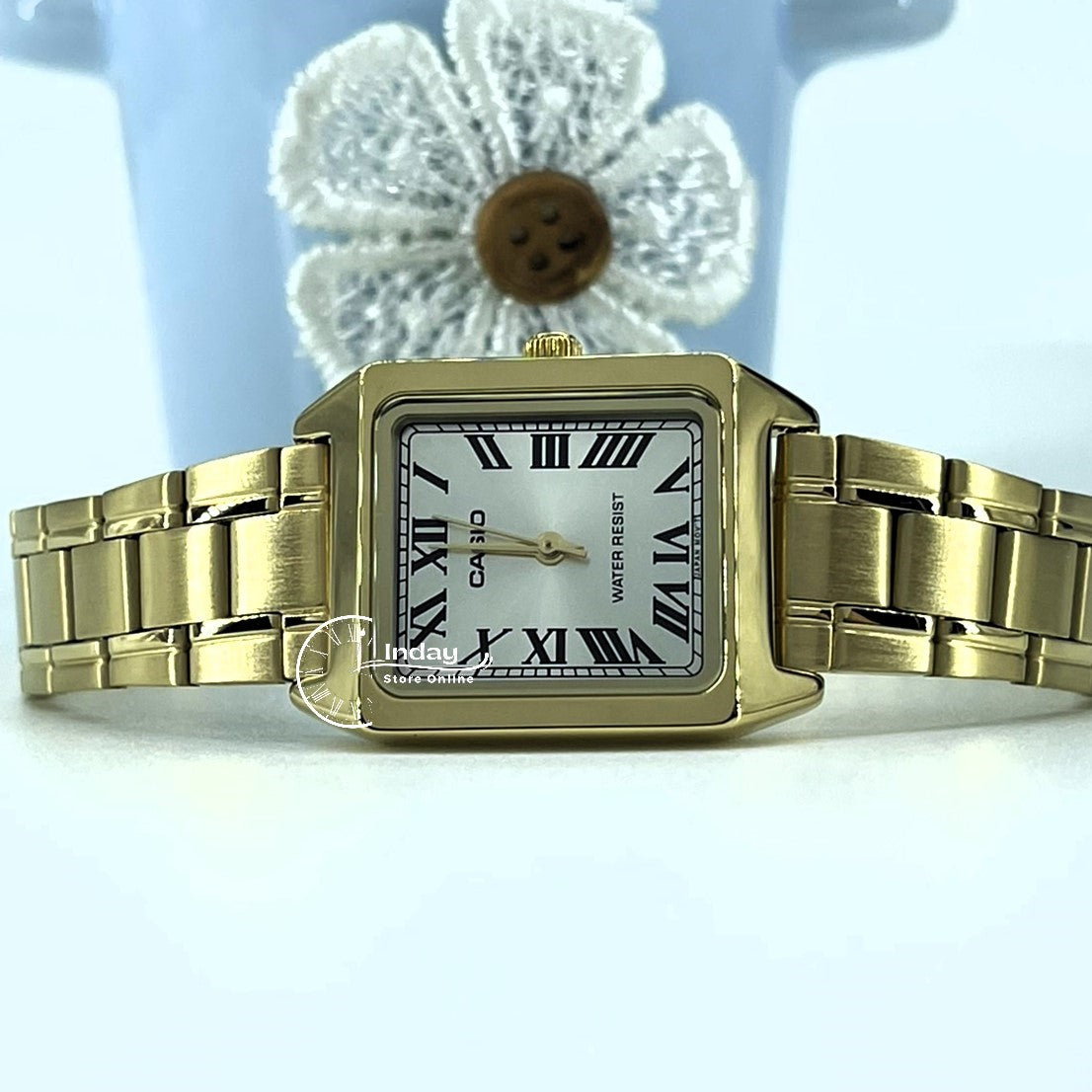 Casio Standard Women's Watch LTP-V007G-9B Square Type Gold Plated Stainless Steel Strap