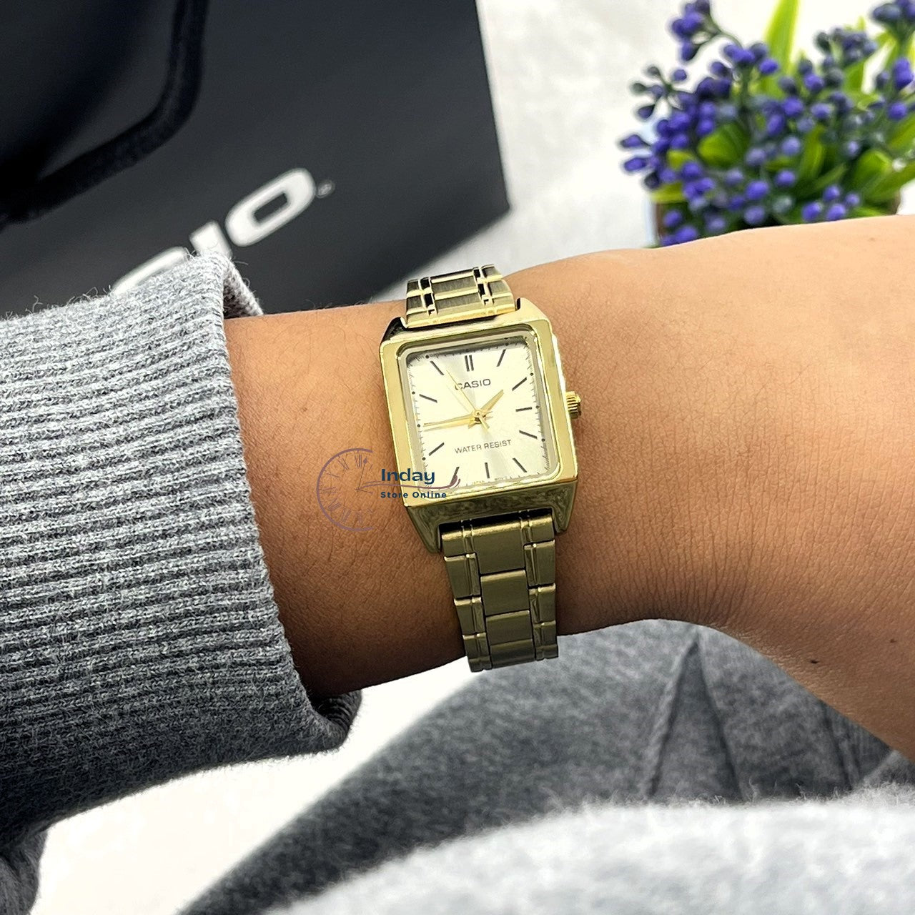 Casio Standard Women's Watch LTP-V007G-9E Square Type Gold Plated Stainless Strap