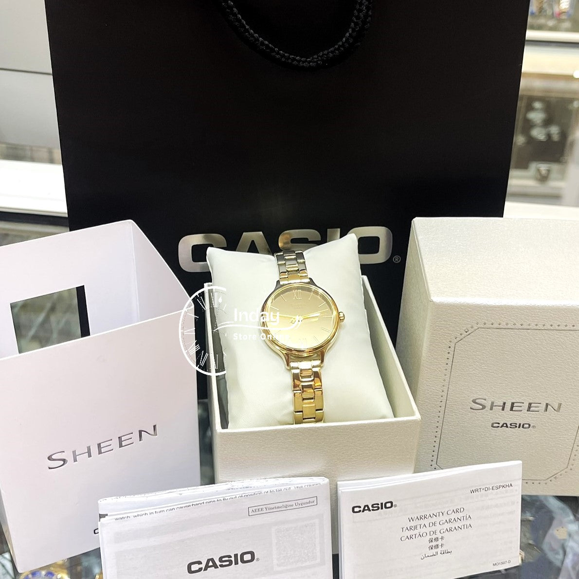 Casio Women's Watch SHE-4560G-9A Stainless Steel Band One-touch 3-fold Clasp Sapphire Crystal