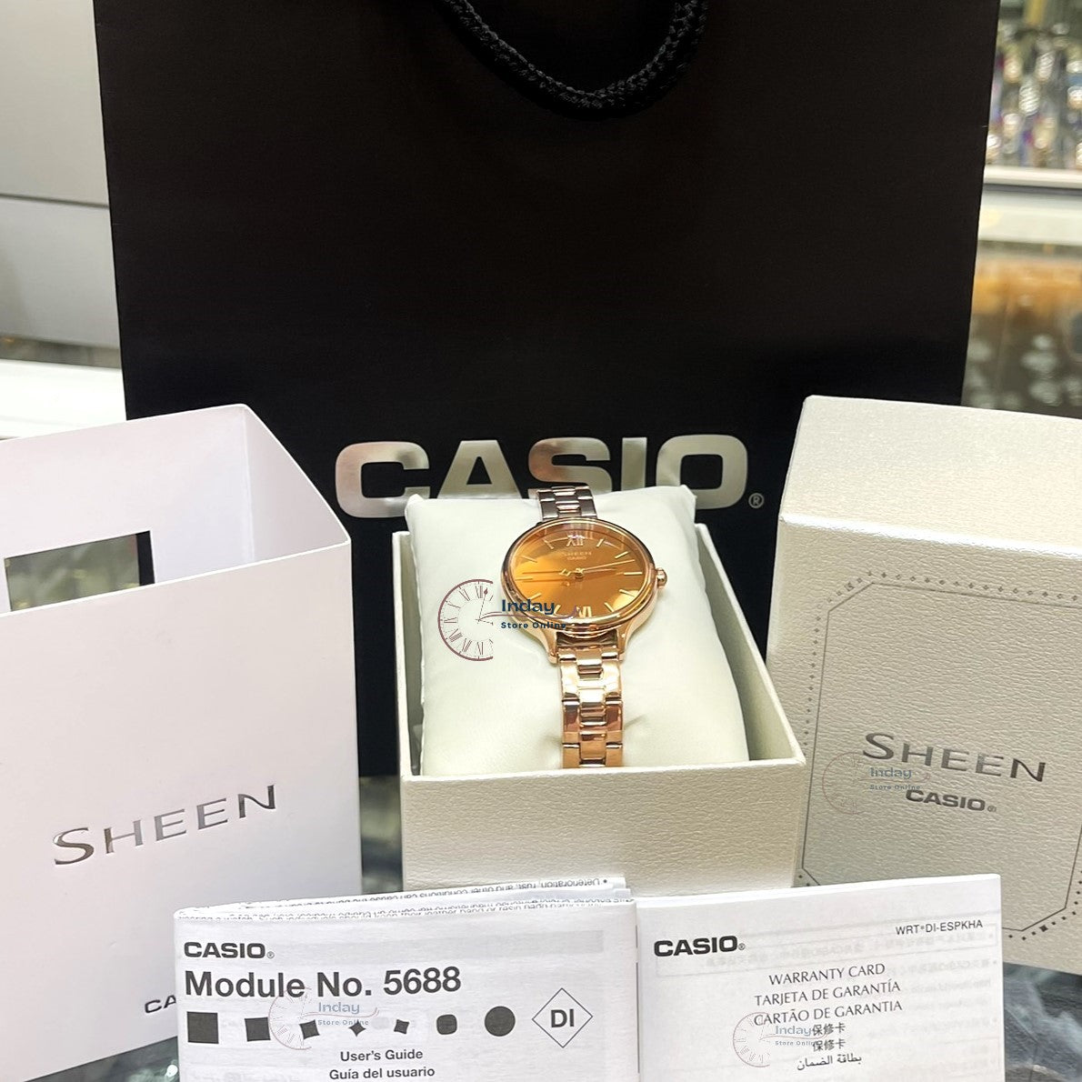 Casio Women's Watch SHE-4560PG-4A Stainless Steel Band One-touch 3-fold Clasp Sapphire Crystal