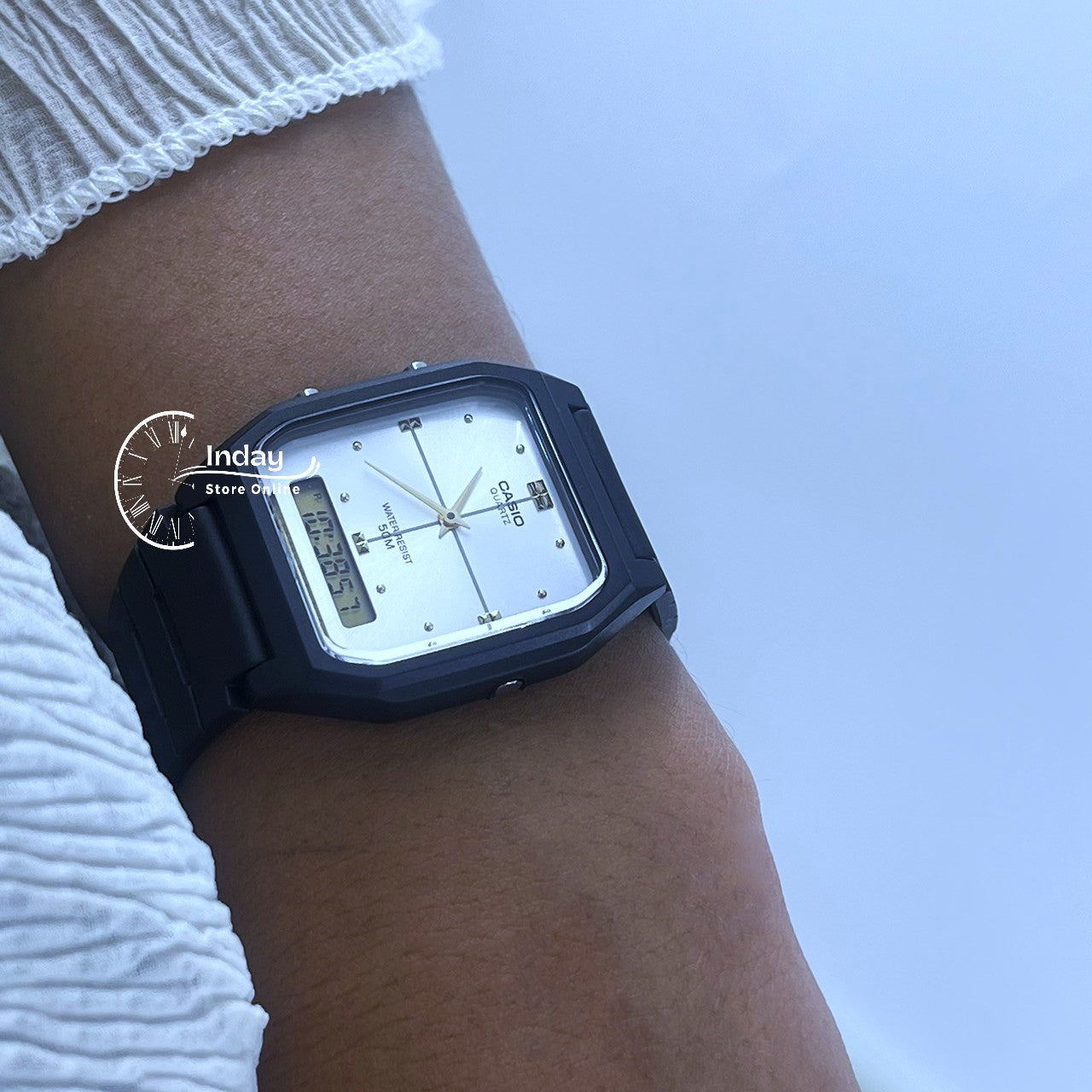 Casio Analog-Digital Unisex Watch AW-48HE-7AV Resin Band Resin Glass