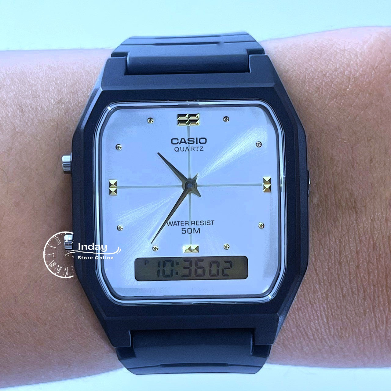 Casio Analog-Digital Unisex Watch AW-48HE-7AV Resin Band Resin Glass