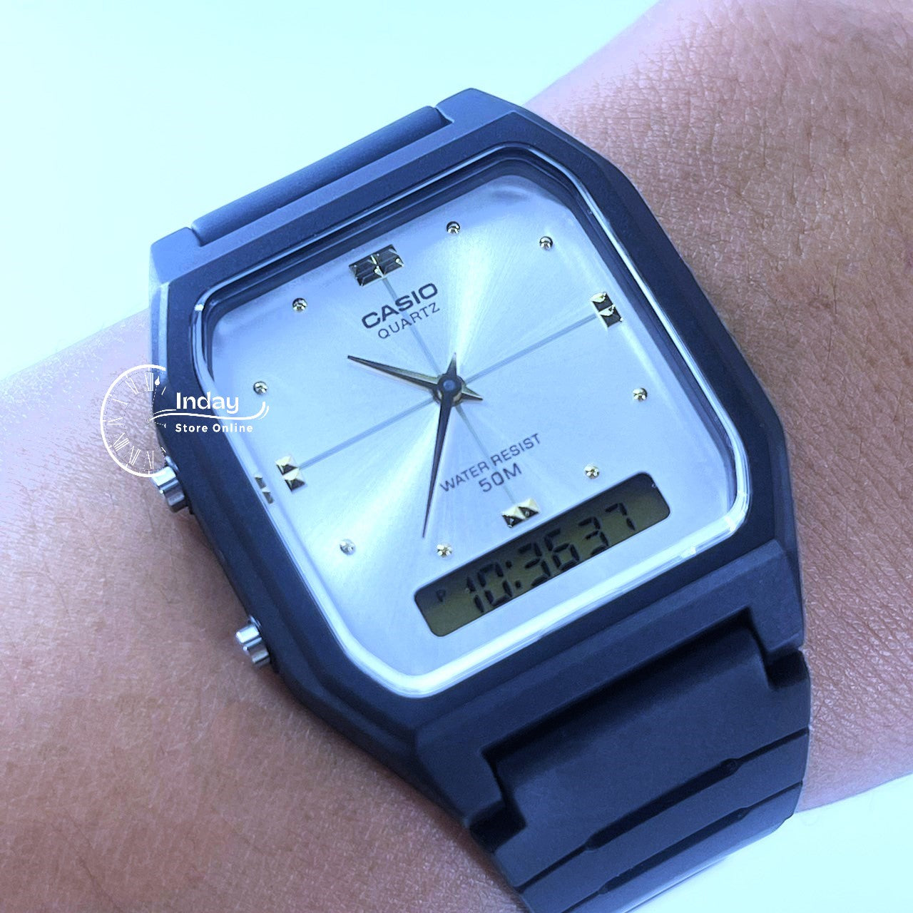 Casio Analog-Digital Unisex Watch AW-48HE-7AV Resin Band Resin Glass
