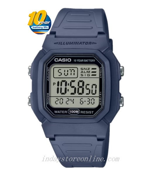 Casio Digital Men's Watch W-800H-2A Digital Resin Band Resin Glass Battery Life: 10 years