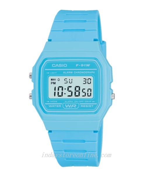 Casio Digital Women's Watch F-91WC-2A Digital Resin Blue Color Resin Glass Battery Life: 7 Years