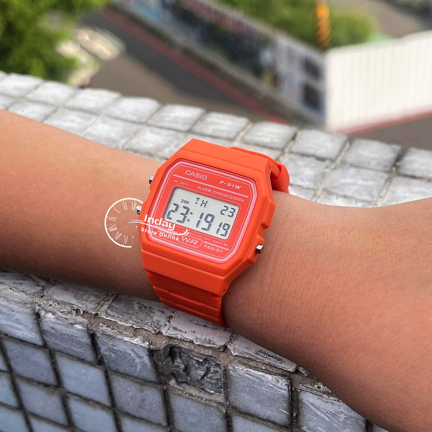 Casio Digital Women's Watch F-91WC-4A2 Digital Orange Color Resin Band Resin Glass Battery Life 7-Years