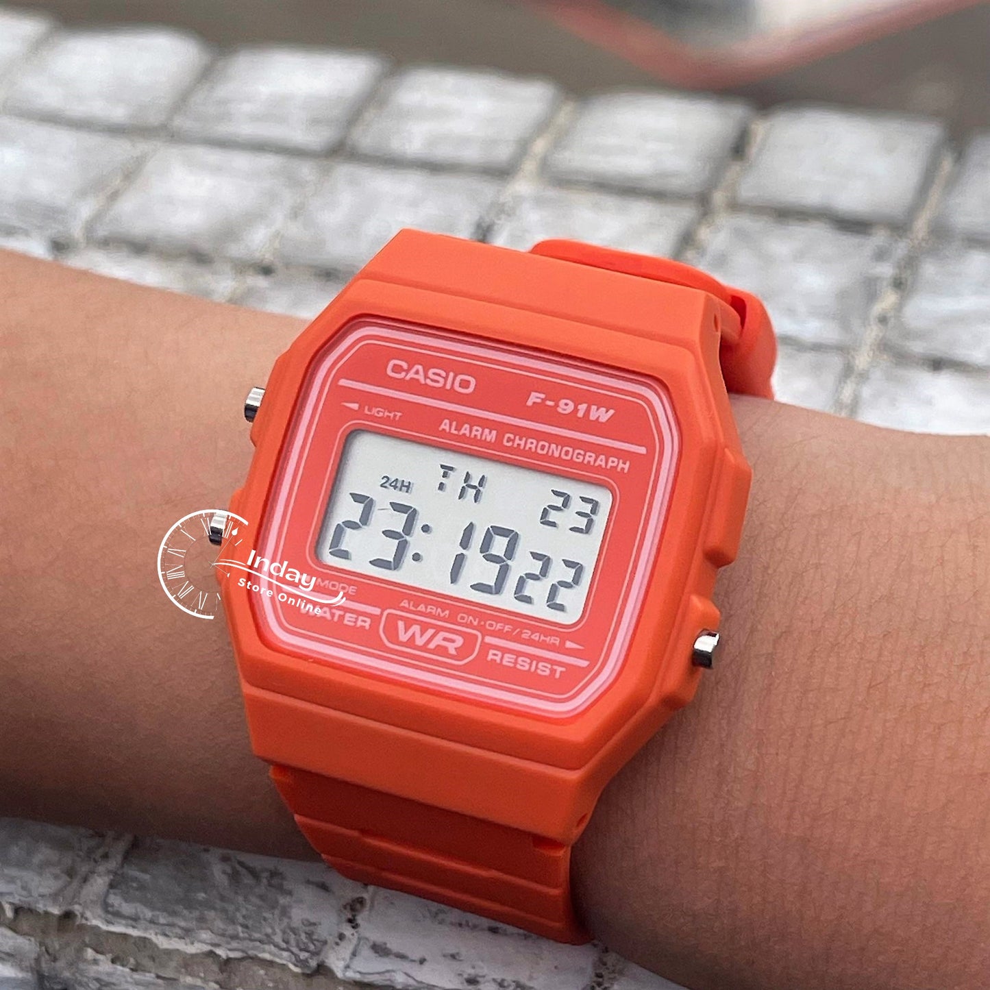 Casio Digital Women's Watch F-91WC-4A2 Digital Orange Color Resin Band Resin Glass Battery Life 7-Years