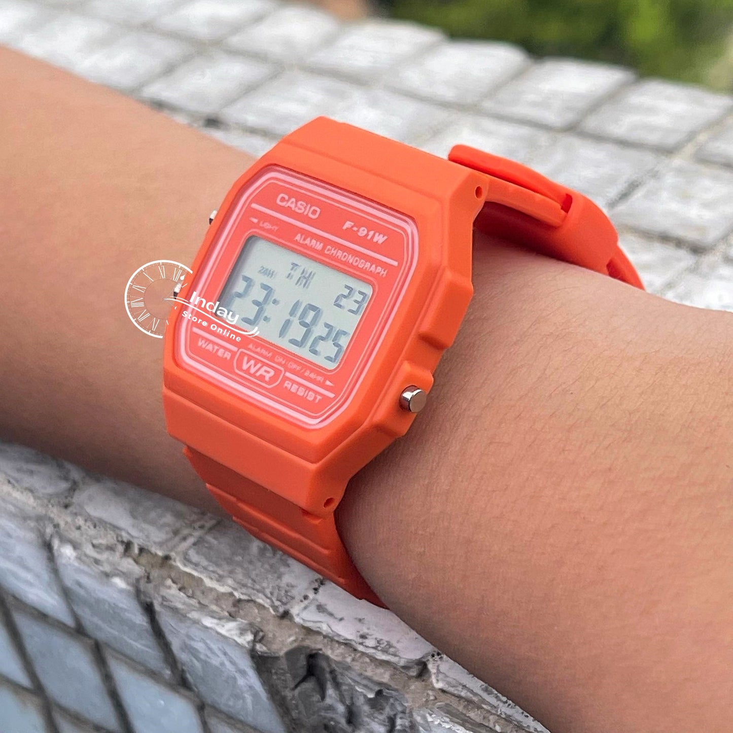 Casio Digital Women's Watch F-91WC-4A2 Digital Orange Color Resin Band Resin Glass Battery Life 7-Years