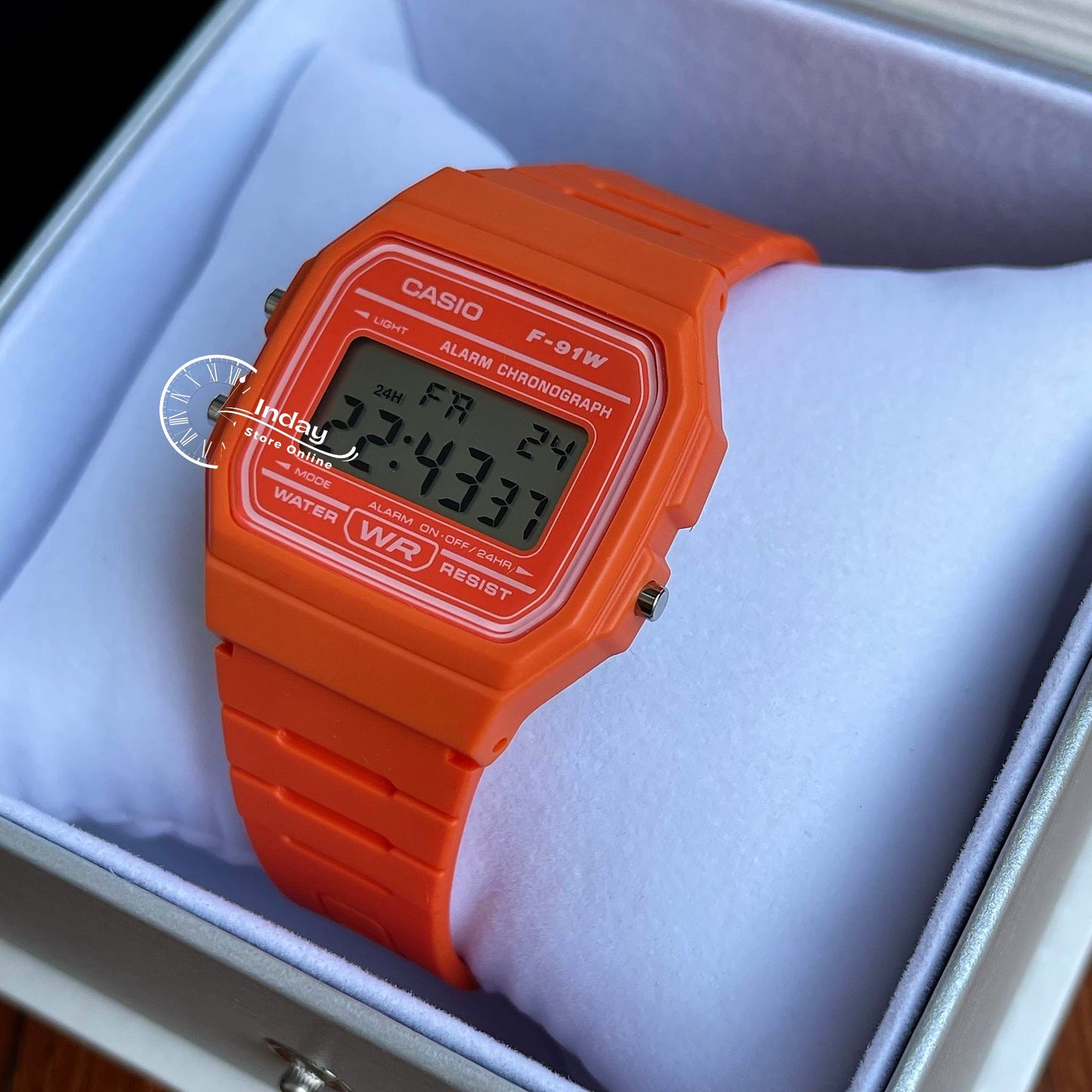 Casio Digital Women's Watch F-91WC-4A2 Digital Orange Color Resin Band Resin Glass Battery Life 7-Years