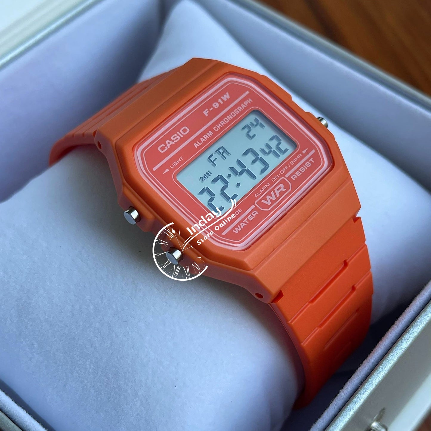Casio Digital Women's Watch F-91WC-4A2 Digital Orange Color Resin Band Resin Glass Battery Life 7-Years
