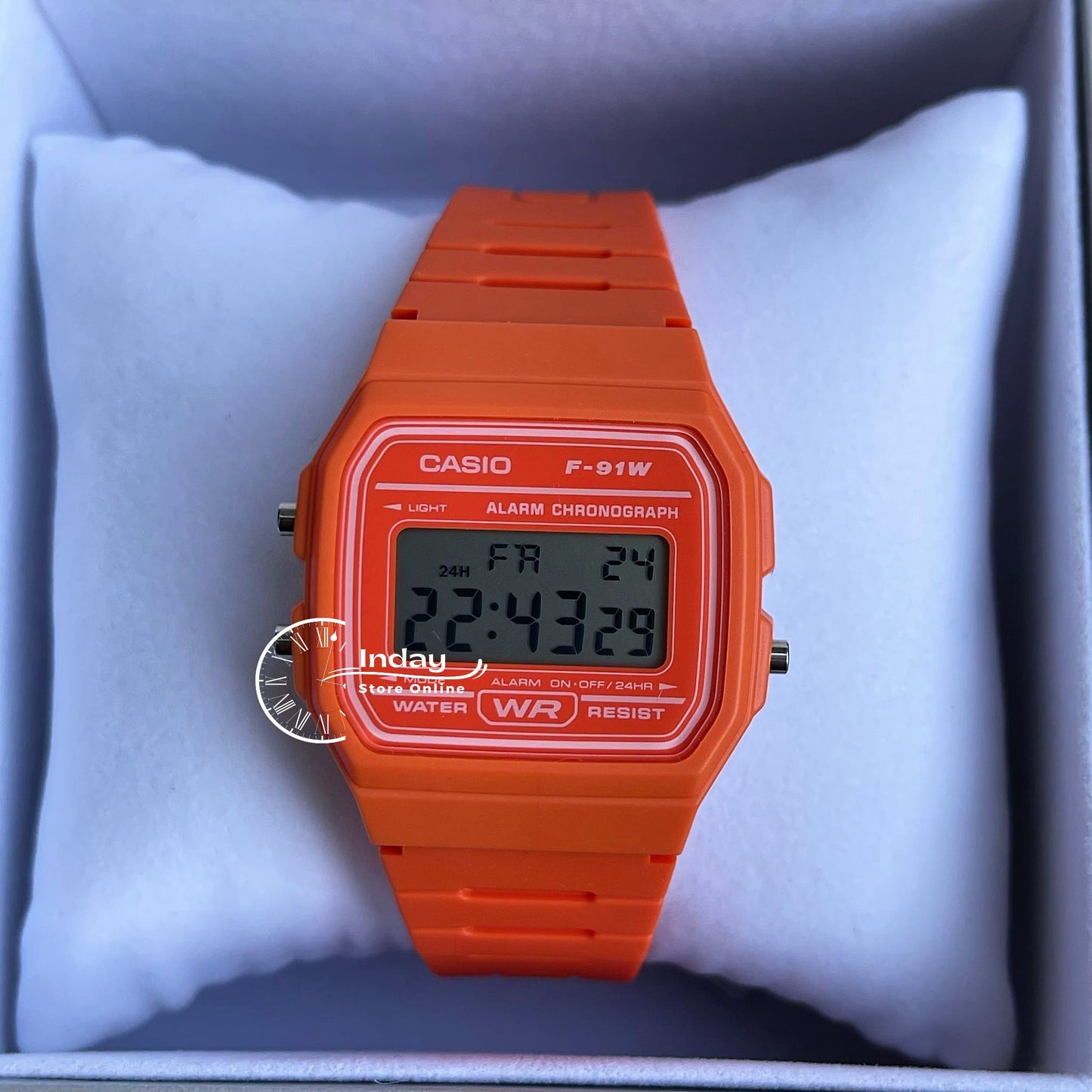 Casio Digital Women's Watch F-91WC-4A2 Digital Orange Color Resin Band Resin Glass Battery Life 7-Years