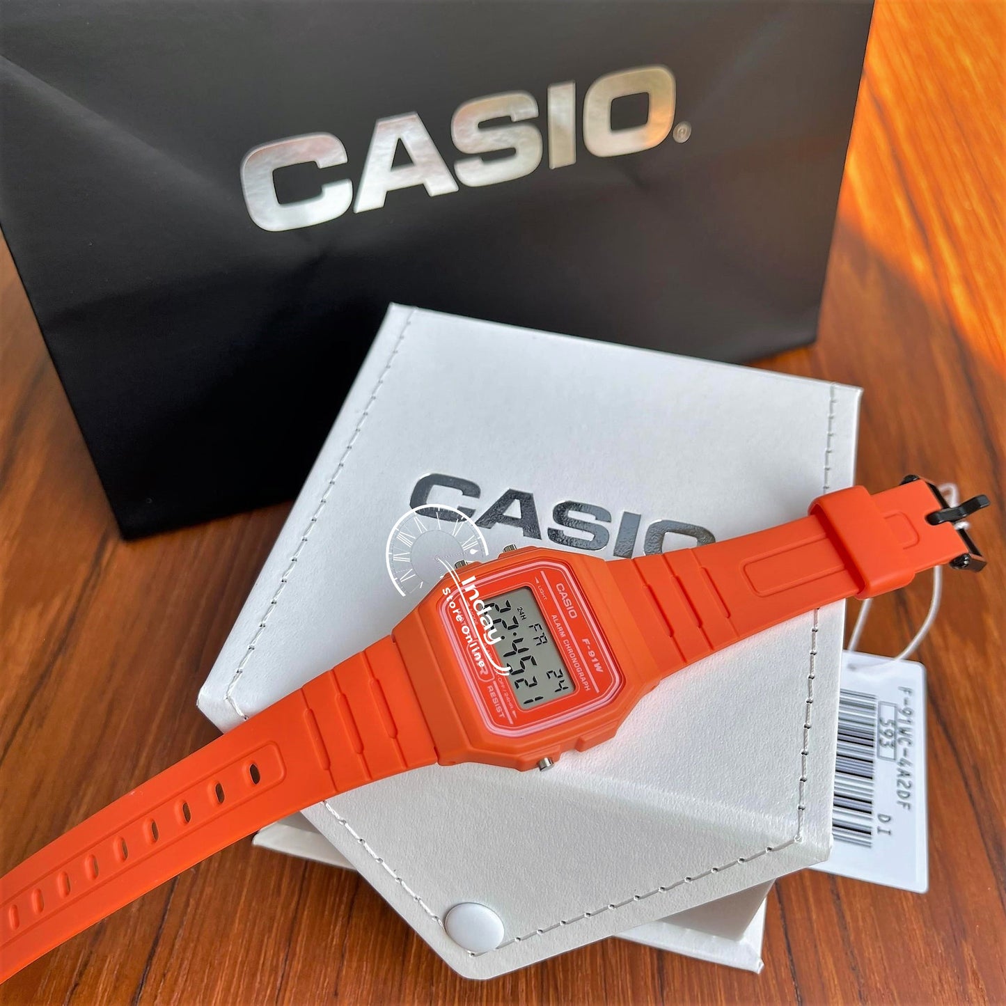 Casio Digital Women's Watch F-91WC-4A2 Digital Orange Color Resin Band Resin Glass Battery Life 7-Years