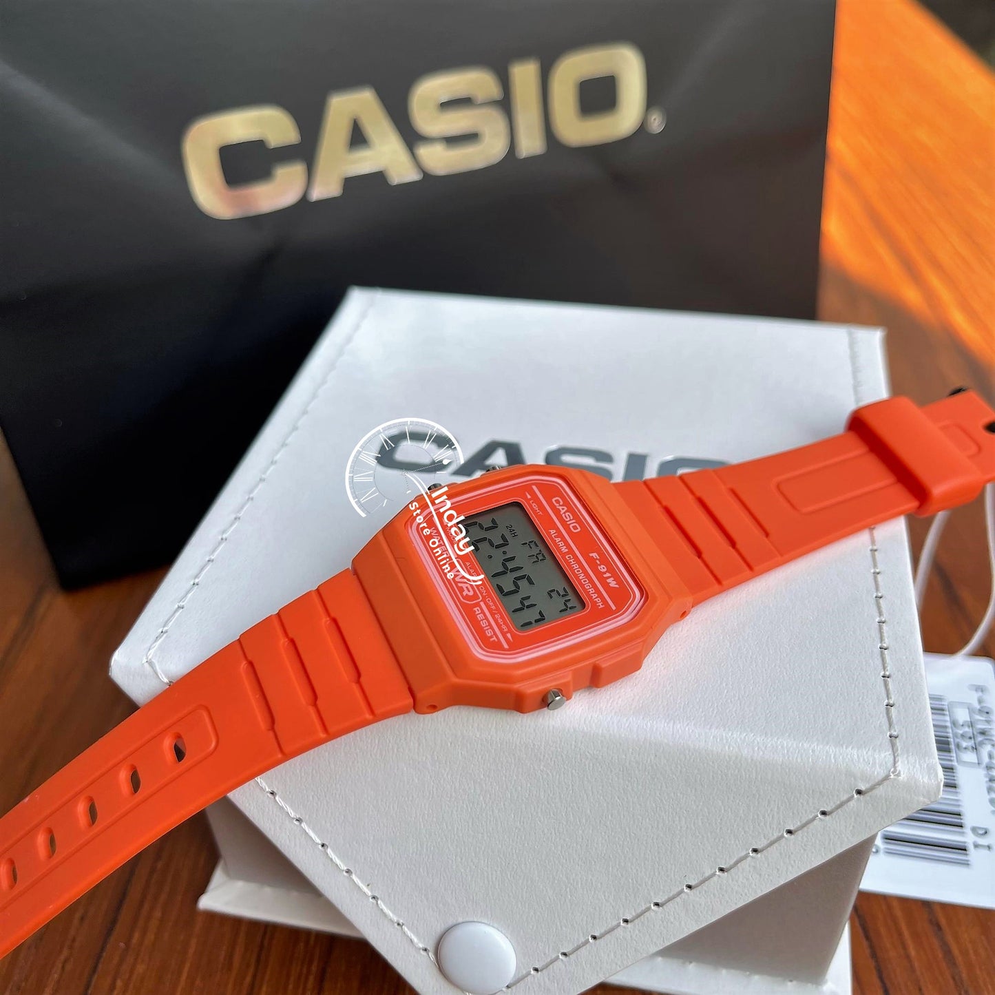 Casio Digital Women's Watch F-91WC-4A2 Digital Orange Color Resin Band Resin Glass Battery Life 7-Years